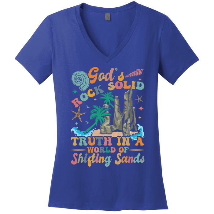 GodS Rocks Solid Breaker Rock Beach Vbs 2025 Christian Gift Women's V-Neck T-Shirt