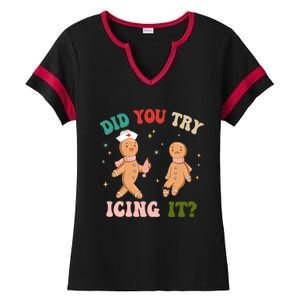 Groovy Retro School Nurse Christmas Did You Try Icing It Ladies Halftime Notch Neck Tee