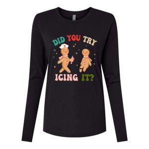 Groovy Retro School Nurse Christmas Did You Try Icing It Womens Cotton Relaxed Long Sleeve T-Shirt