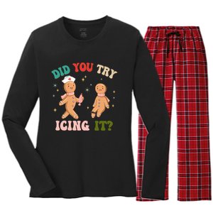 Groovy Retro School Nurse Christmas Did You Try Icing It Women's Long Sleeve Flannel Pajama Set 