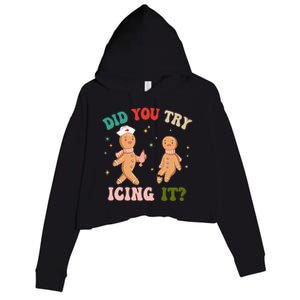 Groovy Retro School Nurse Christmas Did You Try Icing It Crop Fleece Hoodie