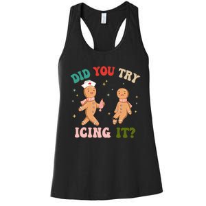 Groovy Retro School Nurse Christmas Did You Try Icing It Women's Racerback Tank