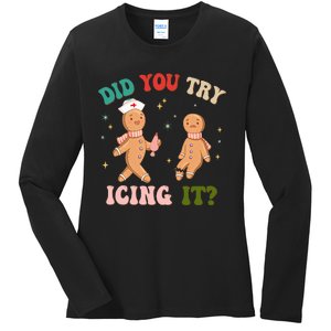 Groovy Retro School Nurse Christmas Did You Try Icing It Ladies Long Sleeve Shirt