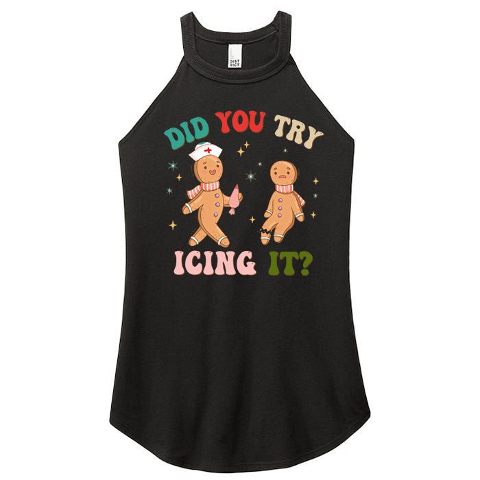 Groovy Retro School Nurse Christmas Did You Try Icing It Women's Perfect Tri Rocker Tank