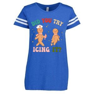 Groovy Retro School Nurse Christmas Did You Try Icing It Enza Ladies Jersey Football T-Shirt