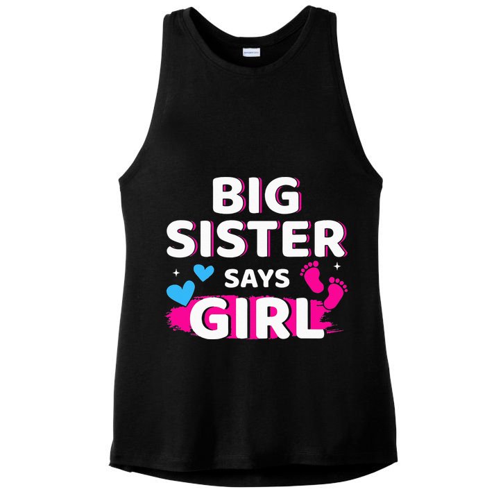 Gender reveal sister says matching baby party Ladies PosiCharge Tri-Blend Wicking Tank