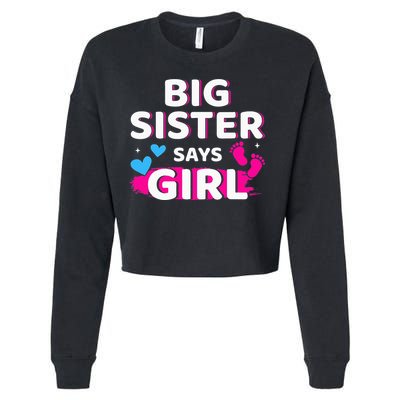 Gender reveal sister says matching baby party Cropped Pullover Crew