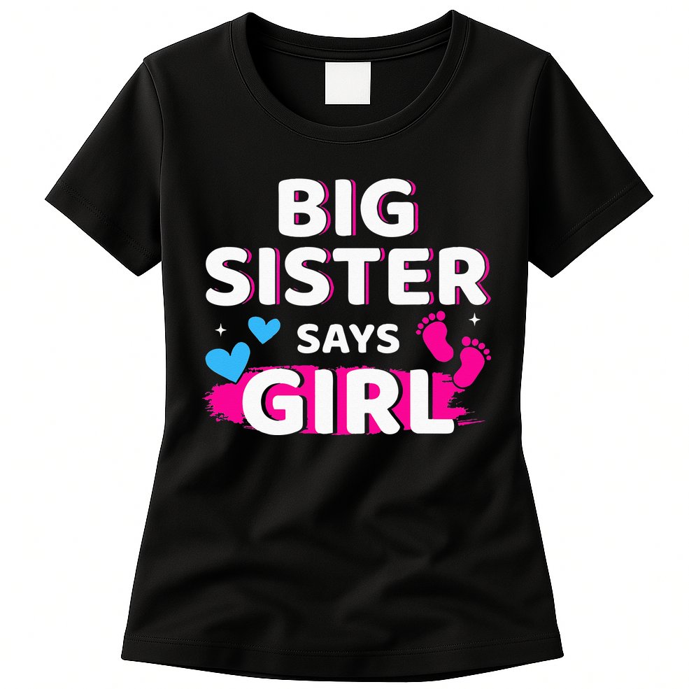 Gender reveal sister says matching baby party Womens T-Shirt