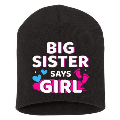 Gender reveal sister says matching baby party Short Acrylic Beanie