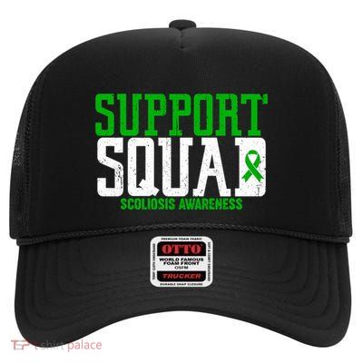 Green Ribbon Support Squad Scoliosis Awareness Gift High Crown Mesh Back Trucker Hat