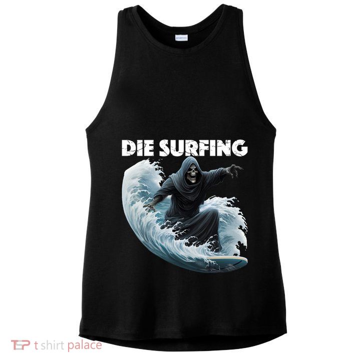 Grim Reaper Surfing Die Surfing (White Lettering) Ladies PosiCharge Tri-Blend Wicking Tank