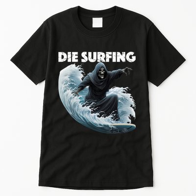Grim Reaper Surfing Die Surfing (White Lettering) Tall T-Shirt