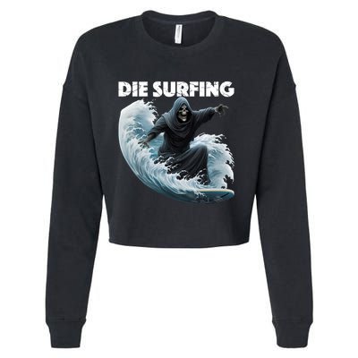 Grim Reaper Surfing Die Surfing (White Lettering) Cropped Pullover Crew