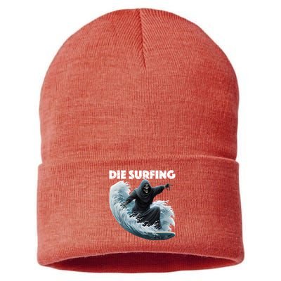 Grim Reaper Surfing Die Surfing (White Lettering) Sustainable Knit Beanie