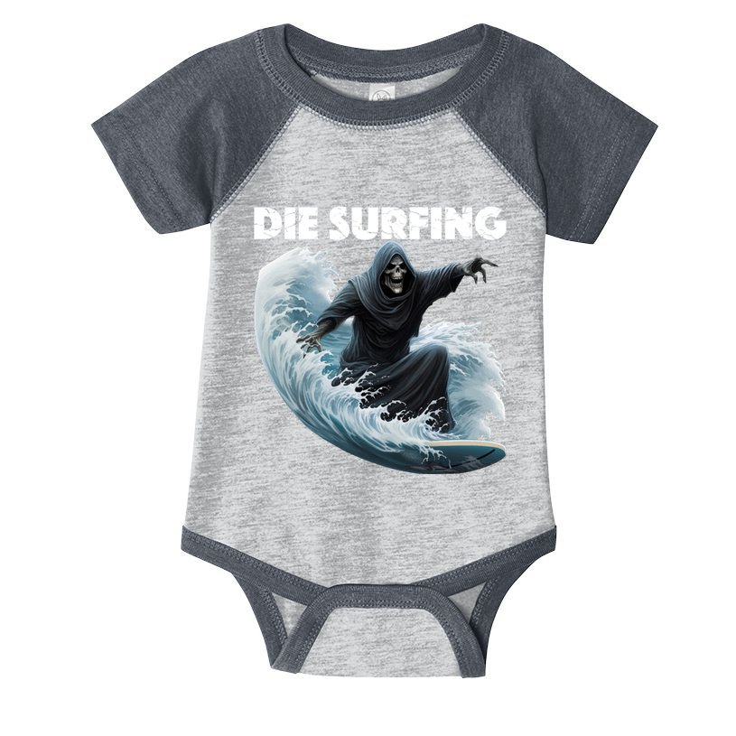 Grim Reaper Surfing Die Surfing (White Lettering) Infant Baby Jersey Bodysuit