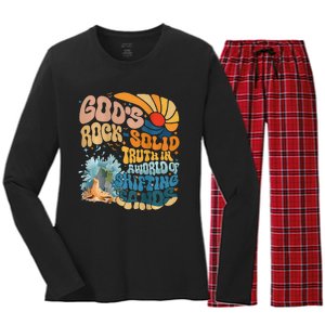 GodS Rock Solid Breaker Rock Beach Vbs 2024 Christian Women's Long Sleeve Flannel Pajama Set 