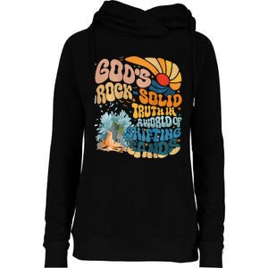 GodS Rock Solid Breaker Rock Beach Vbs 2024 Christian Womens Funnel Neck Pullover Hood