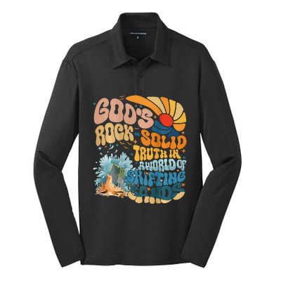 GodS Rock Solid Breaker Rock Beach Vbs 2024 Christian Silk Touch Performance Long Sleeve Polo