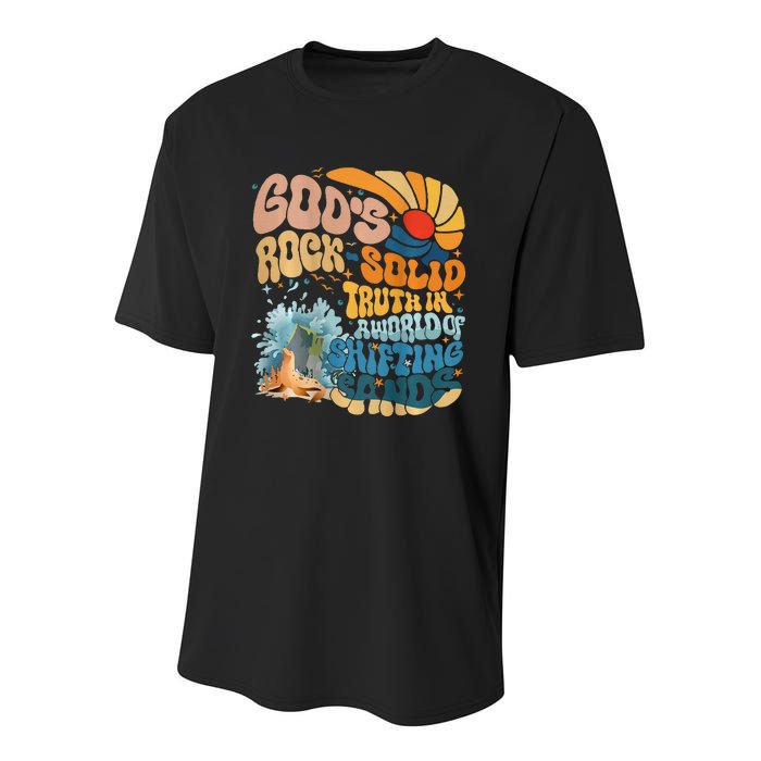 GodS Rock Solid Breaker Rock Beach Vbs 2024 Christian Youth Performance Sprint T-Shirt