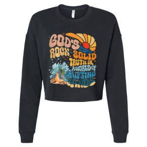 GodS Rock Solid Breaker Rock Beach Vbs 2024 Christian Cropped Pullover Crew