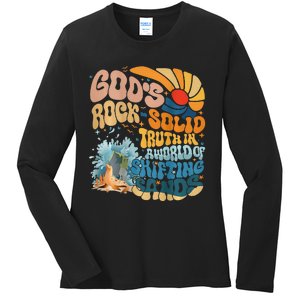 GodS Rock Solid Breaker Rock Beach Vbs 2024 Christian Ladies Long Sleeve Shirt