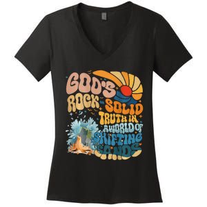 GodS Rock Solid Breaker Rock Beach Vbs 2024 Christian Women's V-Neck T-Shirt