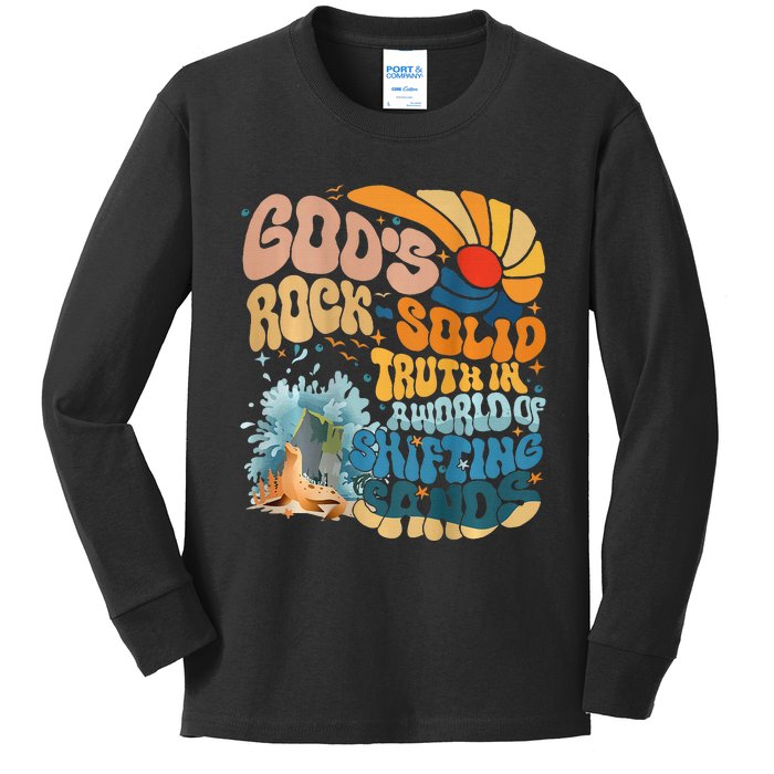 GodS Rock Solid Breaker Rock Beach Vbs 2024 Christian Kids Long Sleeve Shirt