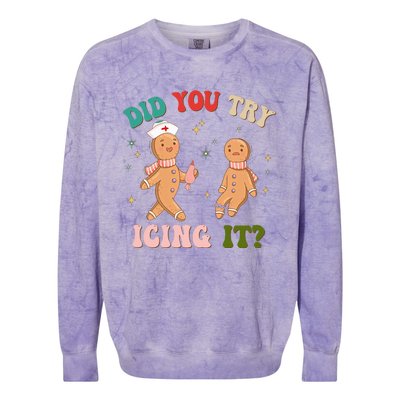 Groovy Retro School Nurse Christmas Did You Try Icing It Colorblast Crewneck Sweatshirt