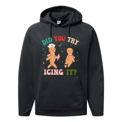 Groovy Retro School Nurse Christmas Did You Try Icing It Performance Fleece Hoodie