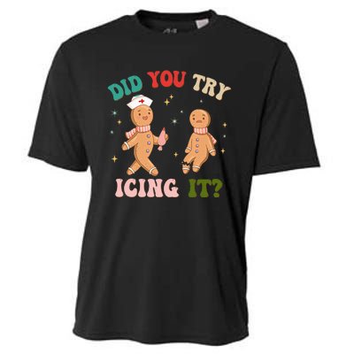 Groovy Retro School Nurse Christmas Did You Try Icing It Cooling Performance Crew T-Shirt