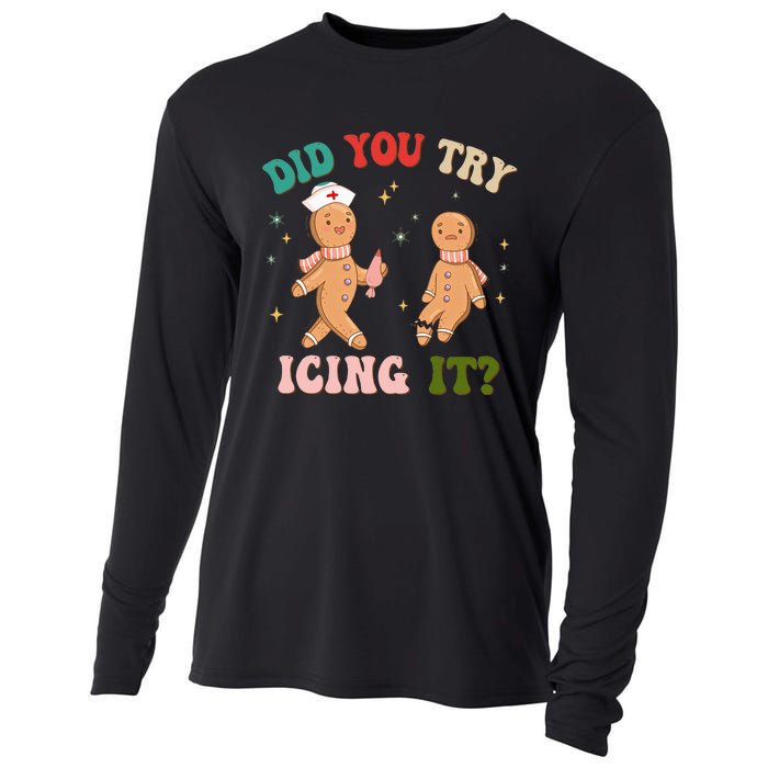 Groovy Retro School Nurse Christmas Did You Try Icing It Cooling Performance Long Sleeve Crew