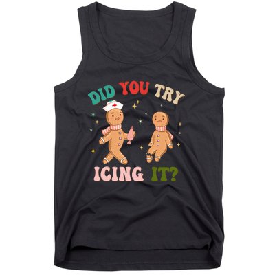 Groovy Retro School Nurse Christmas Did You Try Icing It Tank Top