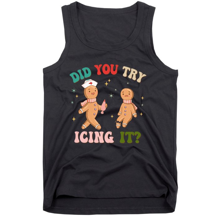 Groovy Retro School Nurse Christmas Did You Try Icing It Tank Top