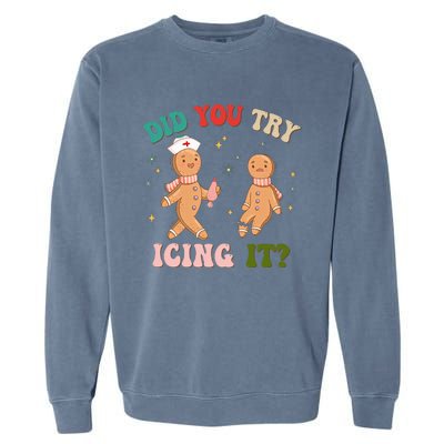 Groovy Retro School Nurse Christmas Did You Try Icing It Garment-Dyed Sweatshirt