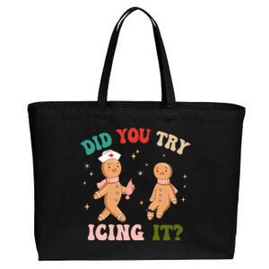 Groovy Retro School Nurse Christmas Did You Try Icing It Cotton Canvas Jumbo Tote