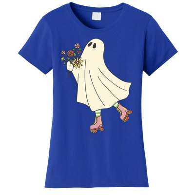 Ghost Roller Skate Halloween Retro Gift Women's T-Shirt