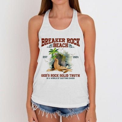 GodS Rock Solid Retro Breaker Rock Beach Vbs 2024 Women's Knotted Racerback Tank