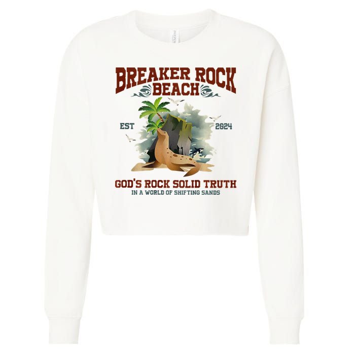 GodS Rock Solid Retro Breaker Rock Beach Vbs 2024 Cropped Pullover Crew