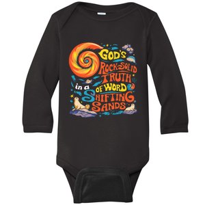 GodS Rock Solid Breaker Rock Beach Vbs 2024 Christian Baby Long Sleeve Bodysuit