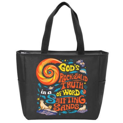 GodS Rock Solid Breaker Rock Beach Vbs 2024 Christian Zip Tote Bag