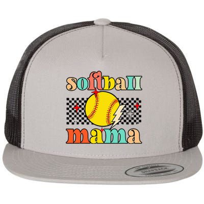 Groovy Retro Softball Mom Mama Sport Lover Funny Mothers Day Flat Bill Trucker Hat