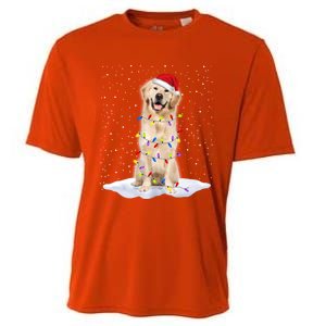 Golden Retriever Santa Christmas Tree Lights Xmas Cool Gift Cooling Performance Crew T-Shirt