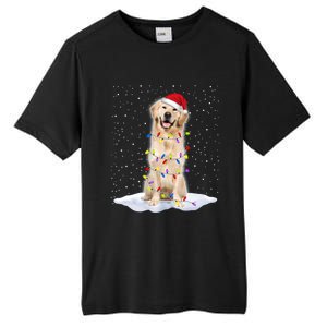 Golden Retriever Santa Christmas Tree Lights Xmas Cool Gift Tall Fusion ChromaSoft Performance T-Shirt