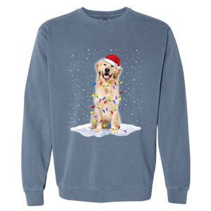 Golden Retriever Santa Christmas Tree Lights Xmas Cool Gift Garment-Dyed Sweatshirt