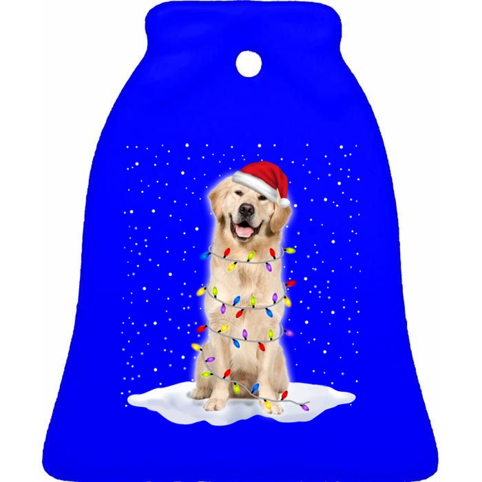 Golden Retriever Santa Christmas Tree Lights Xmas Cool Gift Ceramic Bell Ornament