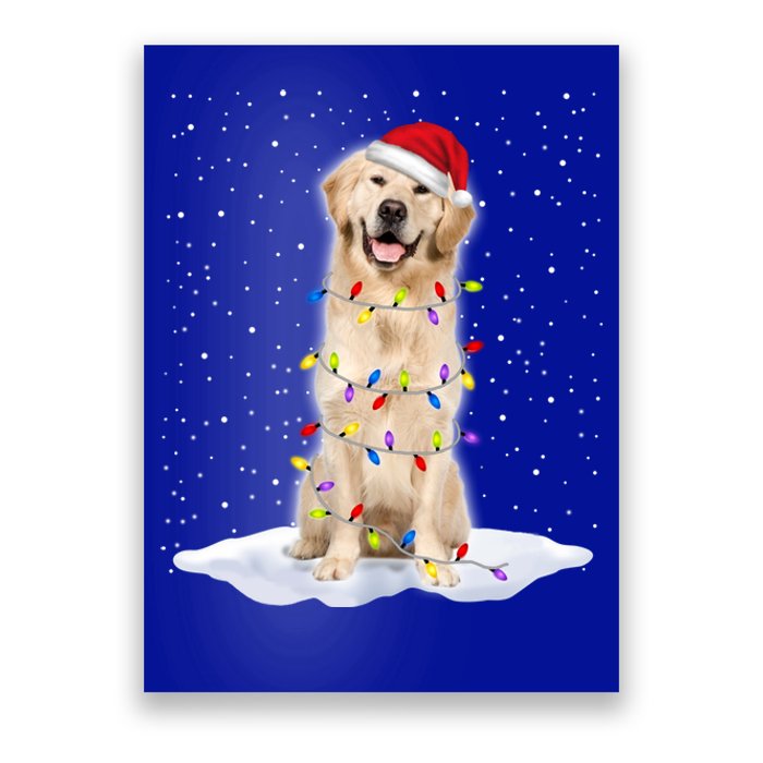 Golden Retriever Santa Christmas Tree Lights Xmas Cool Gift Poster