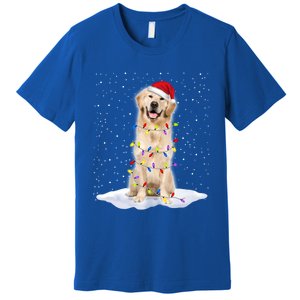 Golden Retriever Santa Christmas Tree Lights Xmas Cool Gift Premium T-Shirt