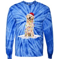 Golden Retriever Santa Christmas Tree Lights Xmas Cool Gift Tie-Dye Long Sleeve Shirt