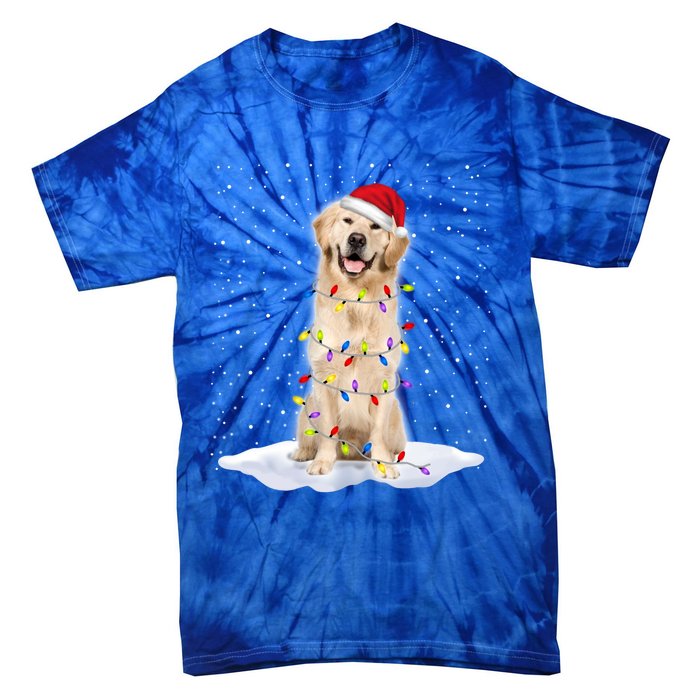 Golden Retriever Santa Christmas Tree Lights Xmas Cool Gift Tie-Dye T-Shirt