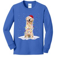 Golden Retriever Santa Christmas Tree Lights Xmas Cool Gift Kids Long Sleeve Shirt